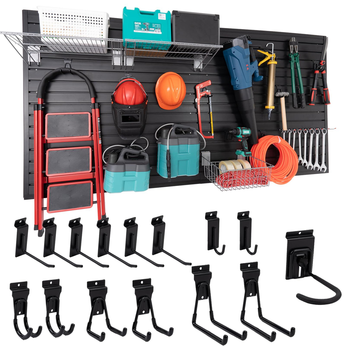 FRAYSCENT Slat Wall Paneling Garage Slat Wall Storage Systems Slatwall Panels Power Tool Organizer Wall Mount, PVC Garage Storage & Organization Products Slate Board (Black, 4ft x 8ft)
