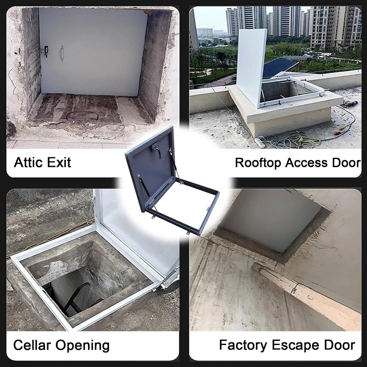LZMZMQ Outdoor Basement Cellar Door Cover, Upward Lifting Attic Hatch Access Door Ceiling, Customized Manhole/Cellars Exit Lid with Hydraulic Support Rods & Handle, Black Square Metal Cap(20" Lx20 W)