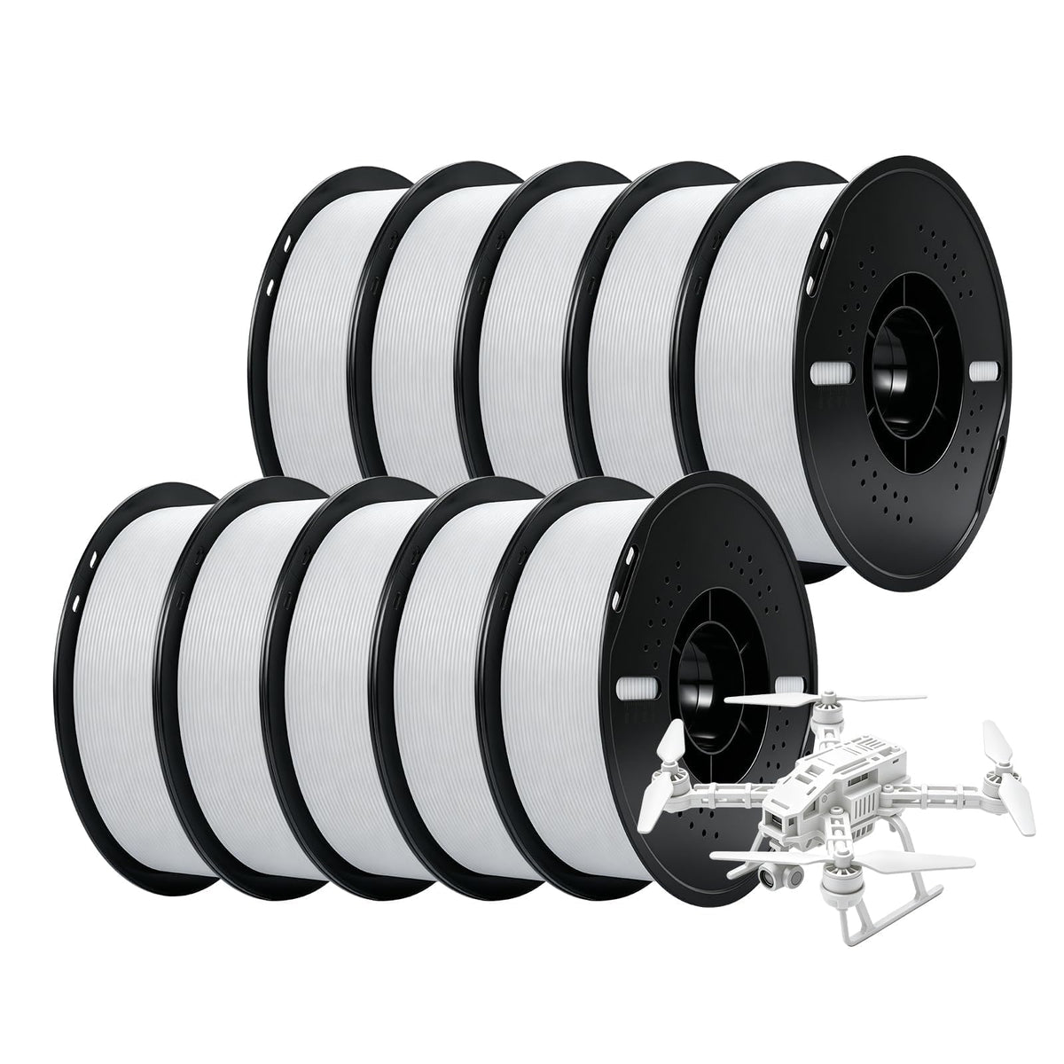 Kingroon PETG 3D Printer Filament, 10 Rolls, Dimensional Accuracy +/- 0.03 mm, 1kg Spool(2.2lbs), 1.75 mm，10KG Ten Colors Black White Grey Red Blue Green Yellow Orange Transparent Silver