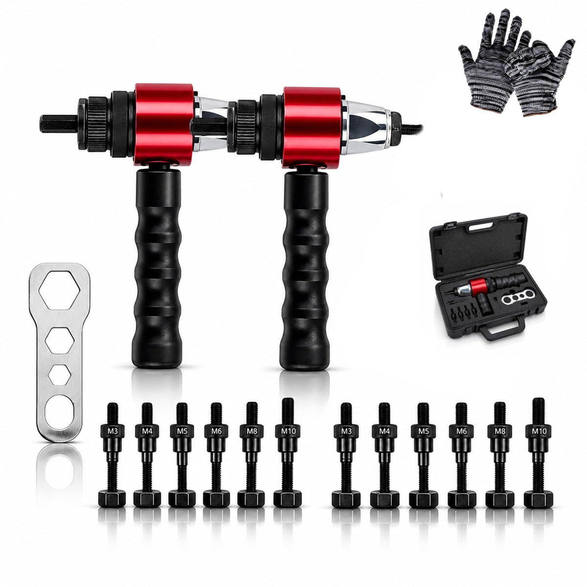 Upgrade M3-M8/M10 Electric Rivet Gun Adapter Kit, Rivet Nut Tool for Cordless Drill, Quick Change Nutsert Setter with Metric Mandrels, Carrying Case for Automotive Metalworking DIY (a-2pcs)