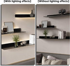 LED Floating Shelves Set of 2, Metal Wall Mounted Display Shelves with Built-in Lights, Modern Gold Floating Shelves for Living Room, Bedroom, Kitchen, Bathroom(Black,80cm/31.5in)