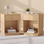 Fluted Nightstands Set of 2, Mid Century Bedside End Side Table