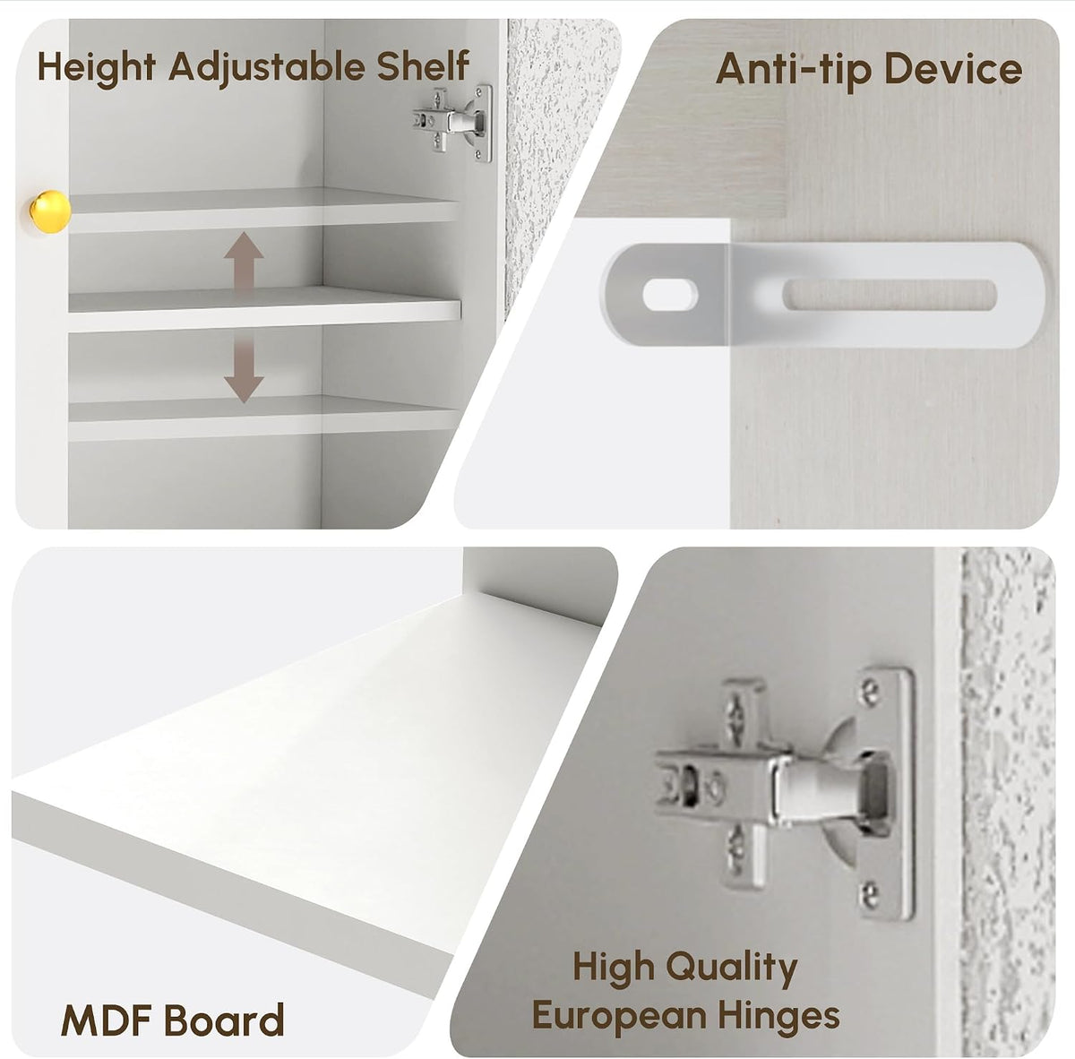 HMstone Over The Toilet Storage Cabinet, Arched Bathroom Organizer and Storage with Acrylic Doors and Adjustable Shelf, Space-Saving Freestanding Bathroom Modern Storage Cabinet Over Toilet, White