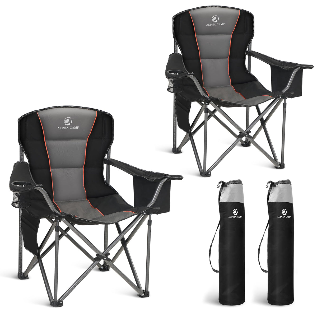 LET'S CAMP Folding Camping Chair Oversized Heavy Duty Padded Outdoor Chair
