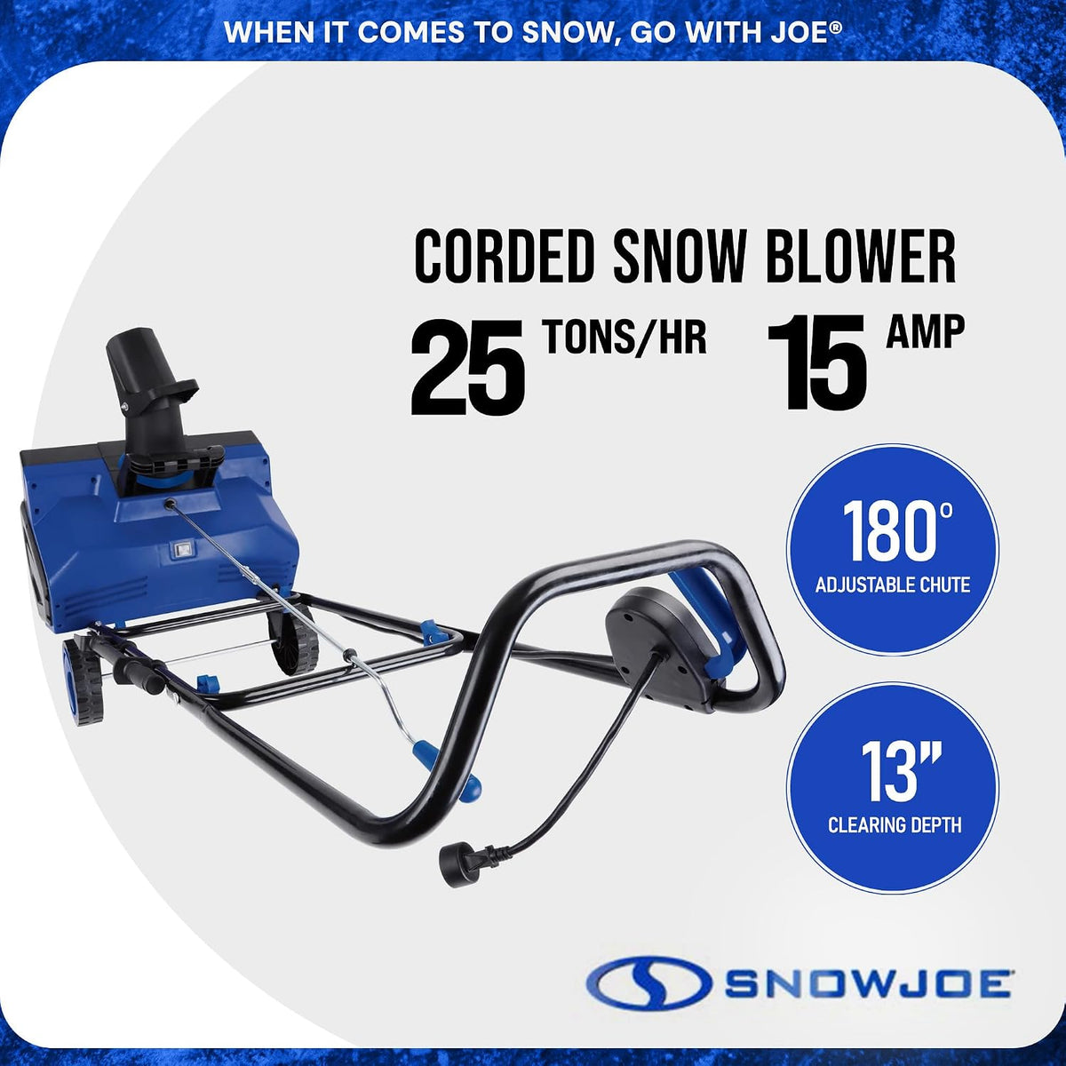 Snow Joe Corded Electric Snow Blower, 22 Clearing Path, Dual LEDs, SJ627E