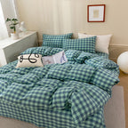 EAVD Vintage Buffalo Plaid Duvet Cover Queen Red&Black&Green Muslin Cotton
