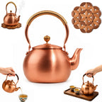 Handmade Copper Stovetop Teapot Kettle, Solid Copper Tea Kettle with Vintage Hammer Design, Thickened Household Boiling Teapot for Induction, Electric, Easy to Clean (A*1200ML)