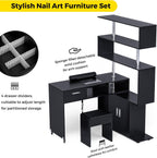 Kikihouse Manicure Table with Dust Collector, L-Shaped Nail Desk with Stool