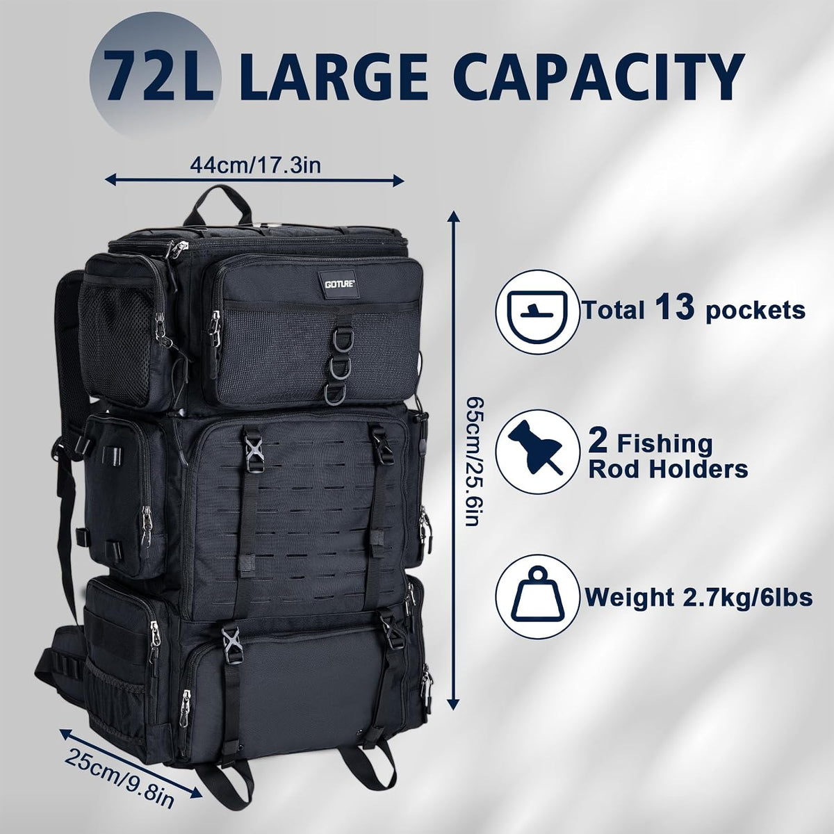 Goture 72L Fishing Tackle Backpack with Cooler & 4 3700 Tackle Boxes