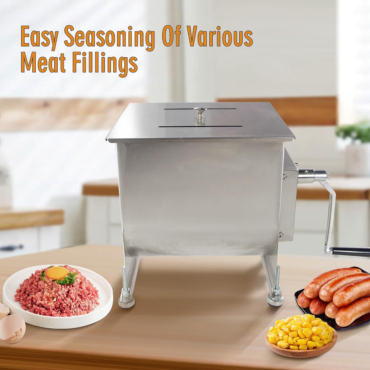 Clivia Commercial Stainless Steel Manual Meat Mixers with lid,80Lb/40L Tank,(Mixing Maximum 15-Pound for Meat),Sausage Mixer Machine Meat Processing Equipment