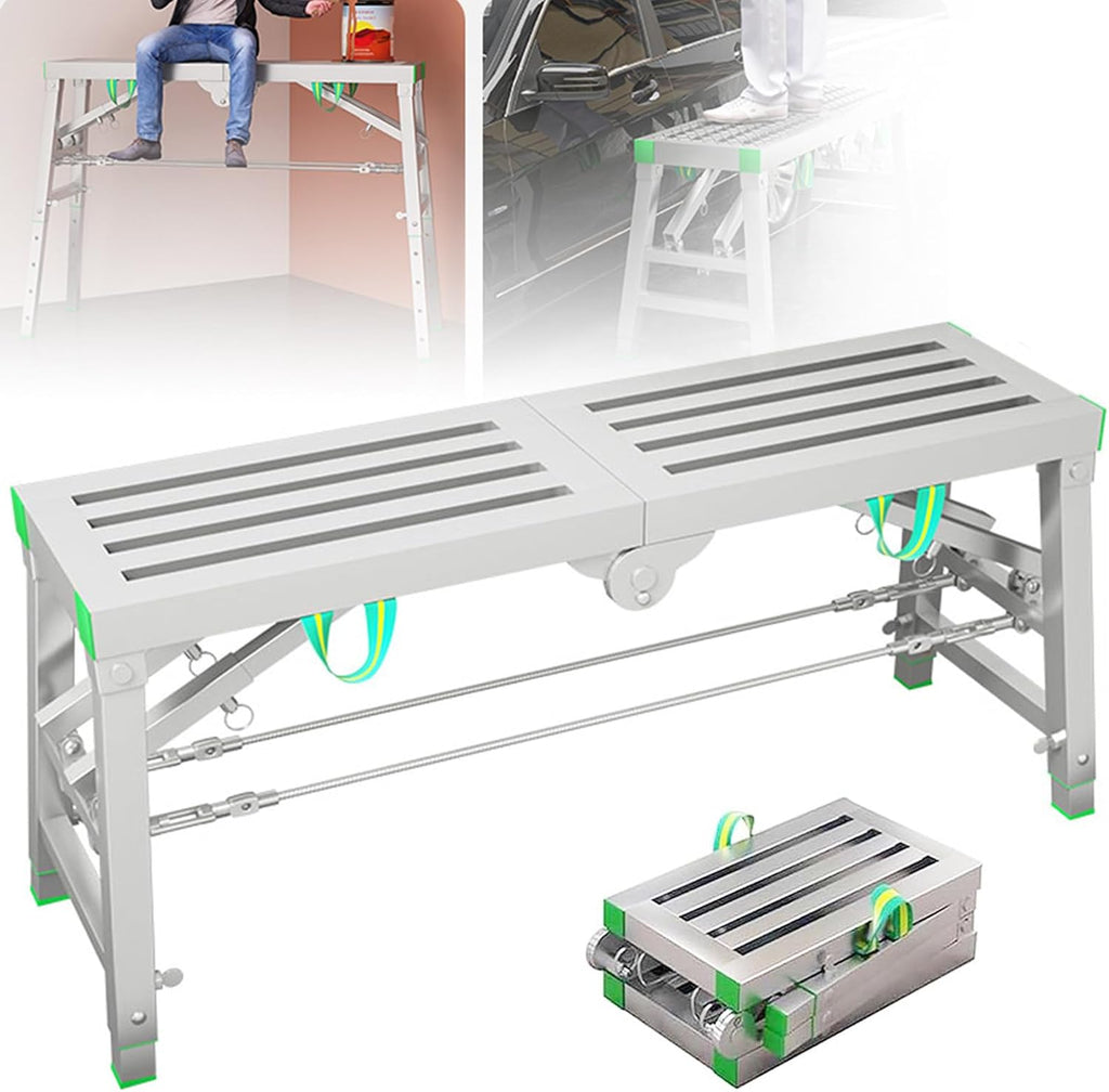 Generic Adjustable Work Platform Folding Scaffold Tower Ladder Stool - 800 lbs Load - Portable Multipurpose Work Bench - Carbon Steel Structure, 180*30