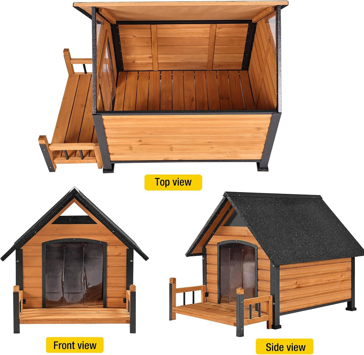 Dog House Outdoor,Dog Kennel Outside for Small Breed,Weatherproof Small Dog Shelter with Anti-Chewing Iron Frame (Brown-N, 45" D x 32.9" W x 32.6" H)