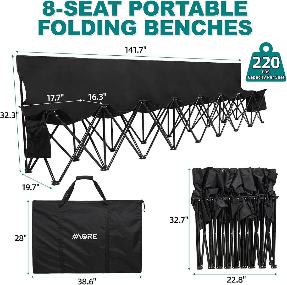 1MORE Folding Bench, Portable Foldable Sideline Bench for Team with Carry Bag