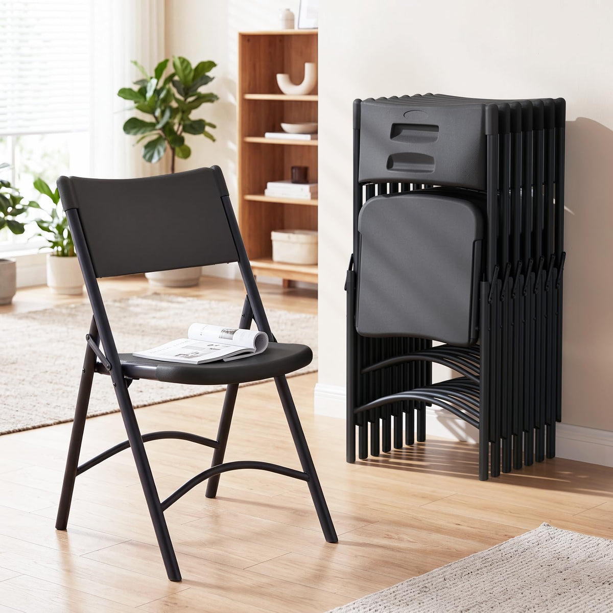 Folding Chairs 4 Pack,350 lbs Heavy Duty Metal Frame Folding Chairs with PU Leather Padded Seat,Ergonomic Portable Foldable Chair with Non-Slip Rubber Feet for Indoor Outdoor Wedding Patio Party,Black