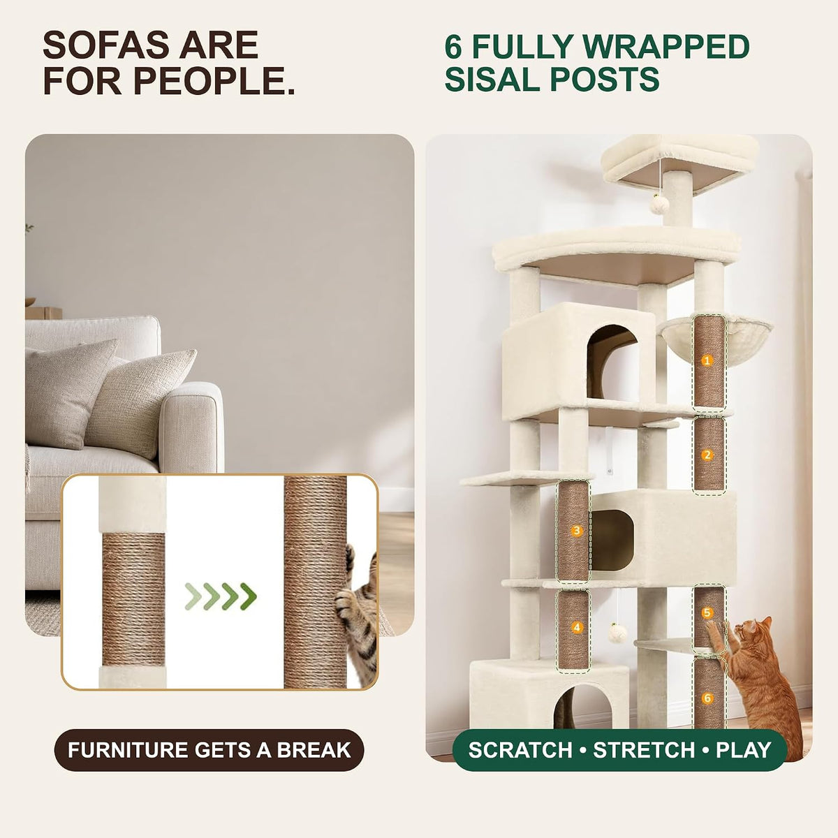 Globlazer Large Cat Tree for Large Adult Cats, Tall Sturdy Cat Tower, S80