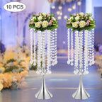 Wedding Centerpieces Silver Vases,10PCS Metal Flower Candle Holder with Sparkling Crystal Beads,Crystal Flower Vase Metal Flowers Stand for Party Tables Decorations (10PCS-Sliver-3)