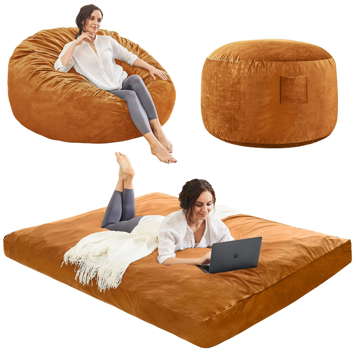 Bean Bag Chairs for Adults - Giant Bean Bag Convertible Floor Sofa