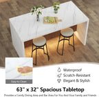 63" Large Imitation Marble Dining Table for 4-6 People, with LED Lights