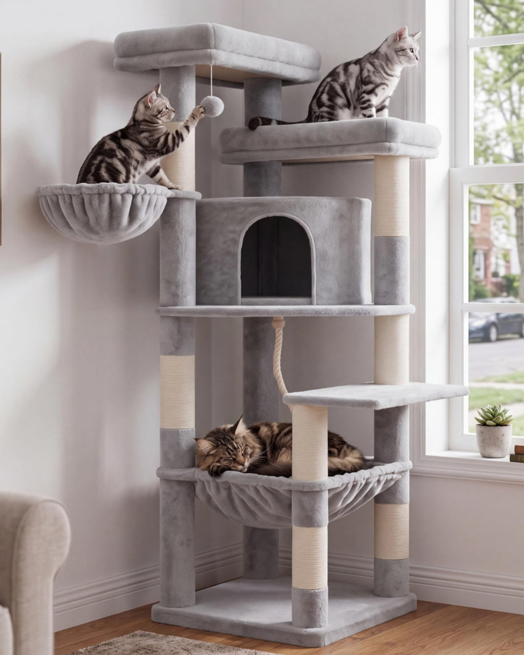 Hey-brother Cat Tree Tower for Indoor Corner with Spacious Condo, MPJ062MJ