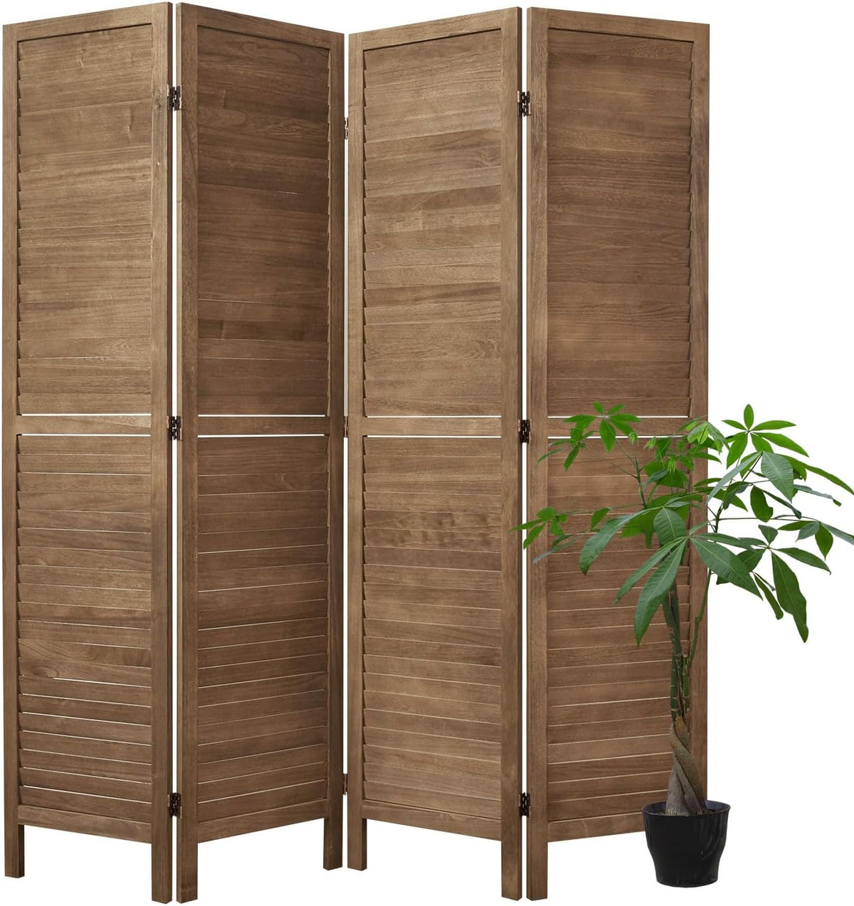 Room Dividers and Folding Privacy Screens, Wood Louvered Separators Divider Wall for Home Office Bedroom - 4 Panels, 63 * 67inch (Brown)