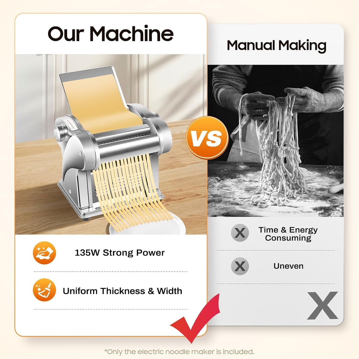 Automatic Electric Pasta Maker Machine, Commercial Stainless Steel Spaghetti Roller Noodle Pressing Machine for Spaghetti, Fettuccini, Lasagna, Dumpling Skins