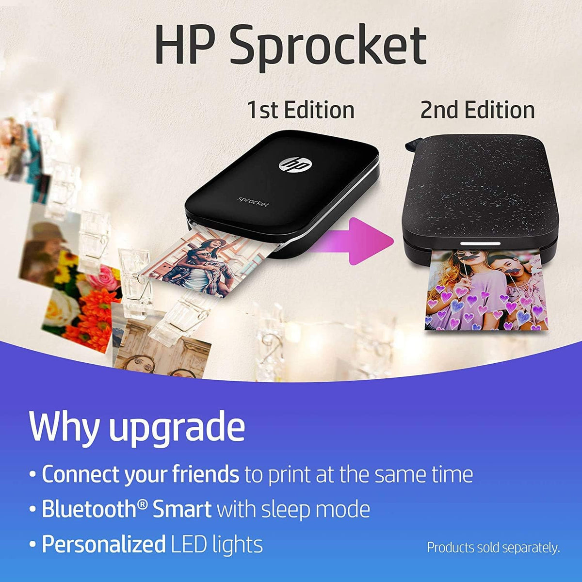 HP Sprocket Portable Photo Printer, print social media photos on 2x3 sticky-backed paper - red (Z3Z93A)