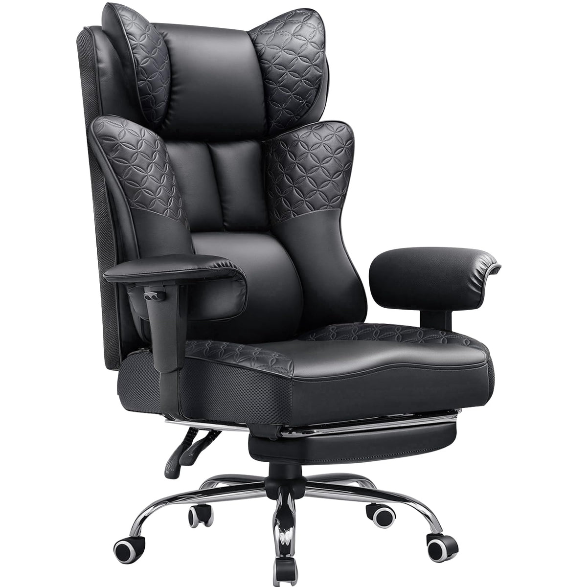 GTPLAYER Big and Tall Office Chair Wide Ergonomic Gaming Chair with Deluxe Embossing Designed Leather with Foot Rest,150°Reclining Adjustable Soft Armrests Pocket Spring Back Support and Pillow