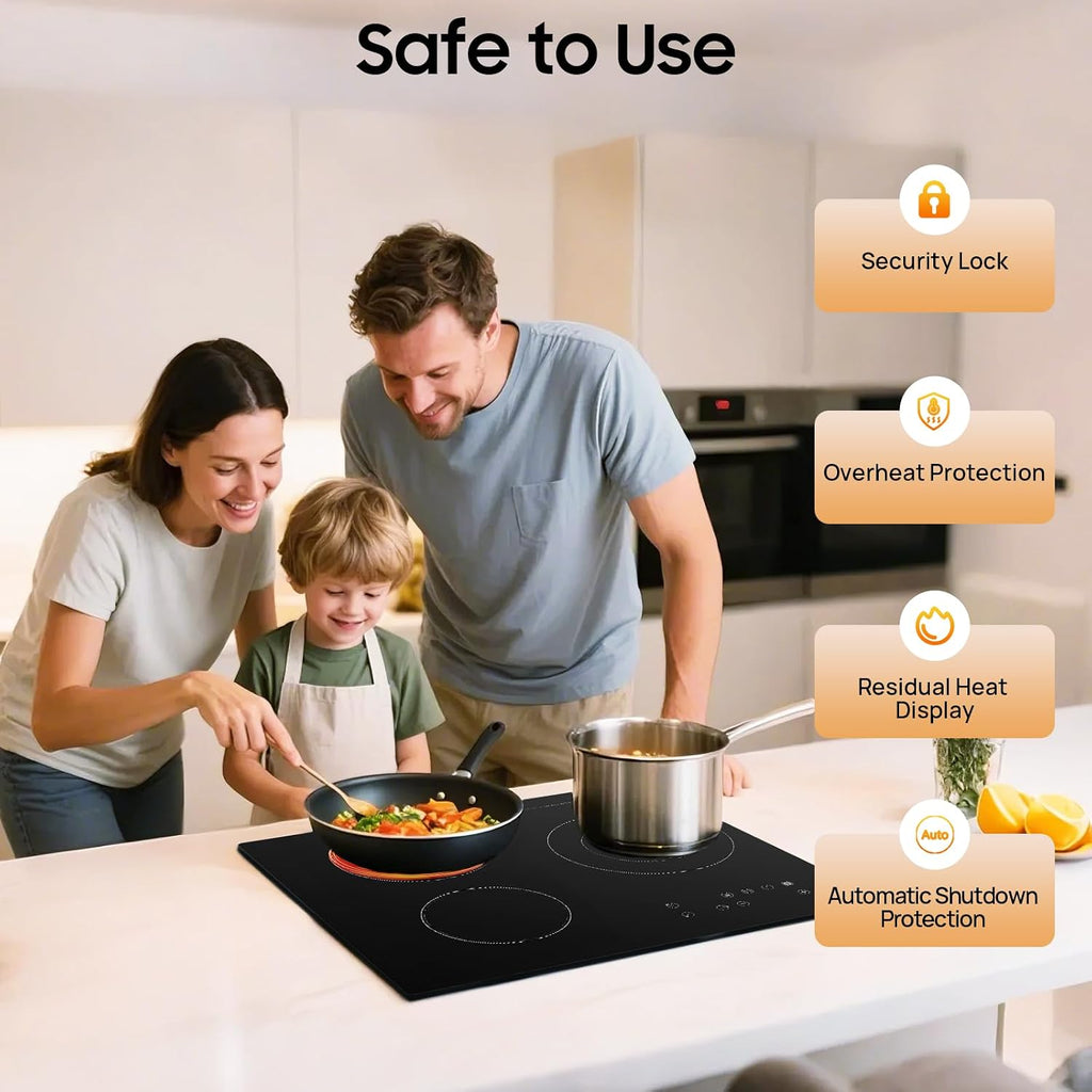 3 Burner Electric Cooktop 110V, 9 Heating Level, 23 Inch Portable Stove Cooktop with LED Display, Child Safety Lock and Timer Ideal for Kitchens, Hotels, Restaurants, and More (No Plug)