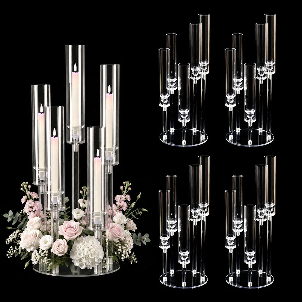 5PCS Acrylic Candelabra for Table Centerpieces,5 Arm Candle Stick Candle Holder Bulk for Wedding Party Birthday Baby Shower Christmas Decor candelabros para centros de mesa Fit 0.8 LED Candle
