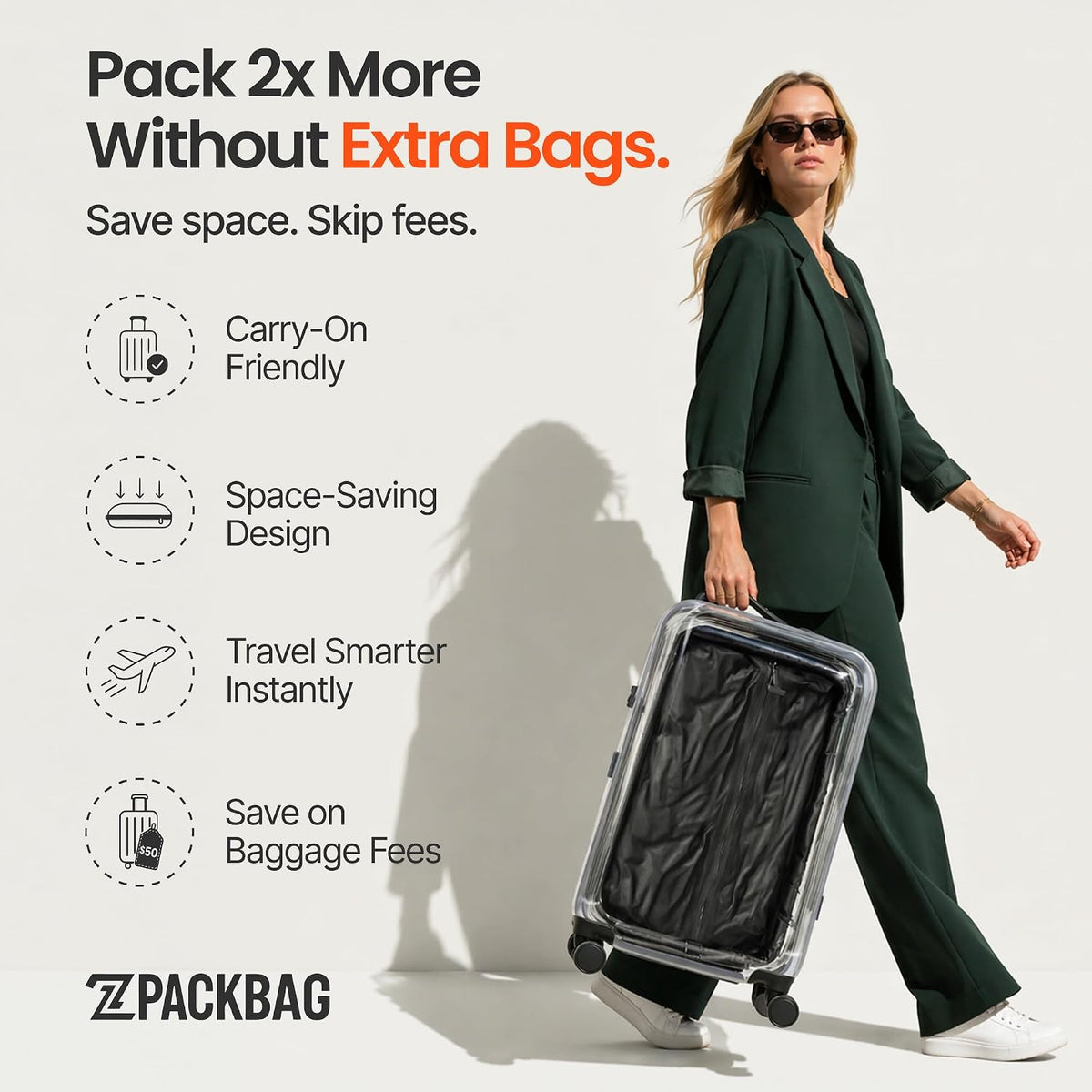 Travel Vacuum Compression Bag Set with Cordless Electric Pump - 2 Heavy Duty Ripstop Nylon Space Saver Bags - USB Rechargeable Mini Vacuum Sealer for Carry-on Luggage & Packing