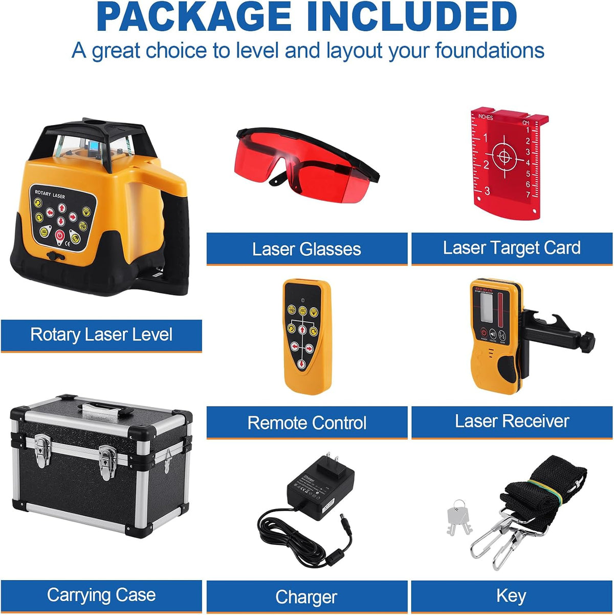 360° Self-Leveling Red Beam Rotary Laser Level Kit with Tripod+Grade Rod