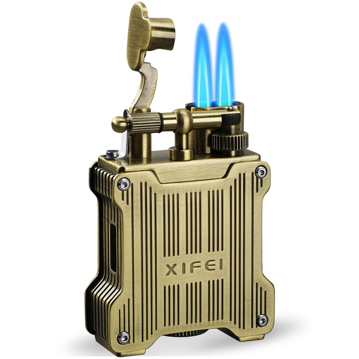 XIFEI Classic Flint-Wheel Cigar Lighter, Adjustable Dual Jet Flame