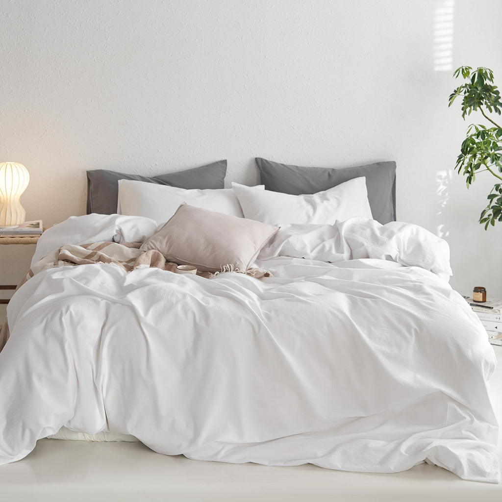 MooMee Upgraded Softer Duvet Cover Set 100% Washed Cotton Twill King