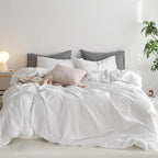 MooMee Upgraded Softer Duvet Cover Set 100% Washed Cotton Twill King
