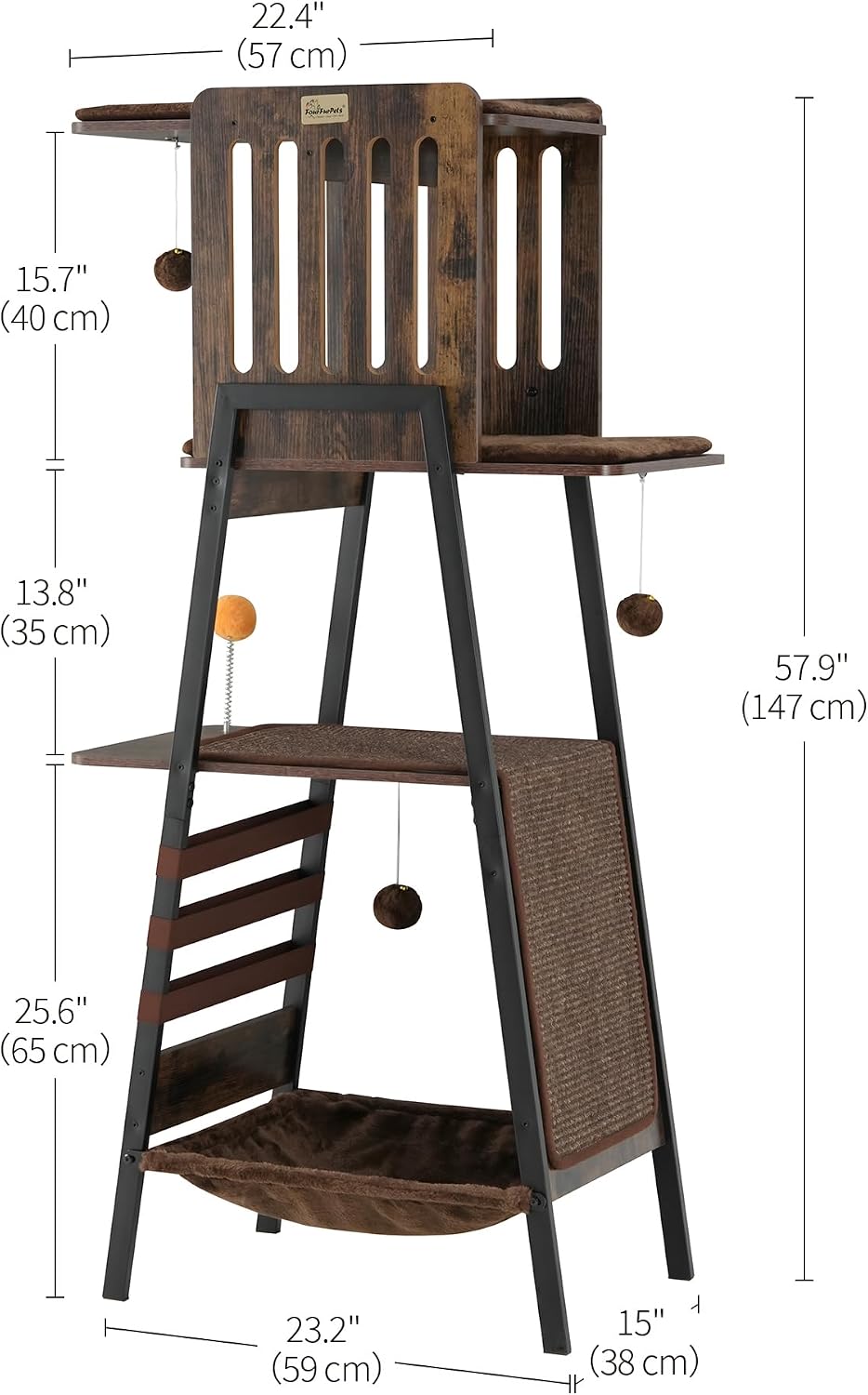 FourFurPets Modern Cat Tree, 58-Inch Cat Tower for Large Cats, Big Hammock