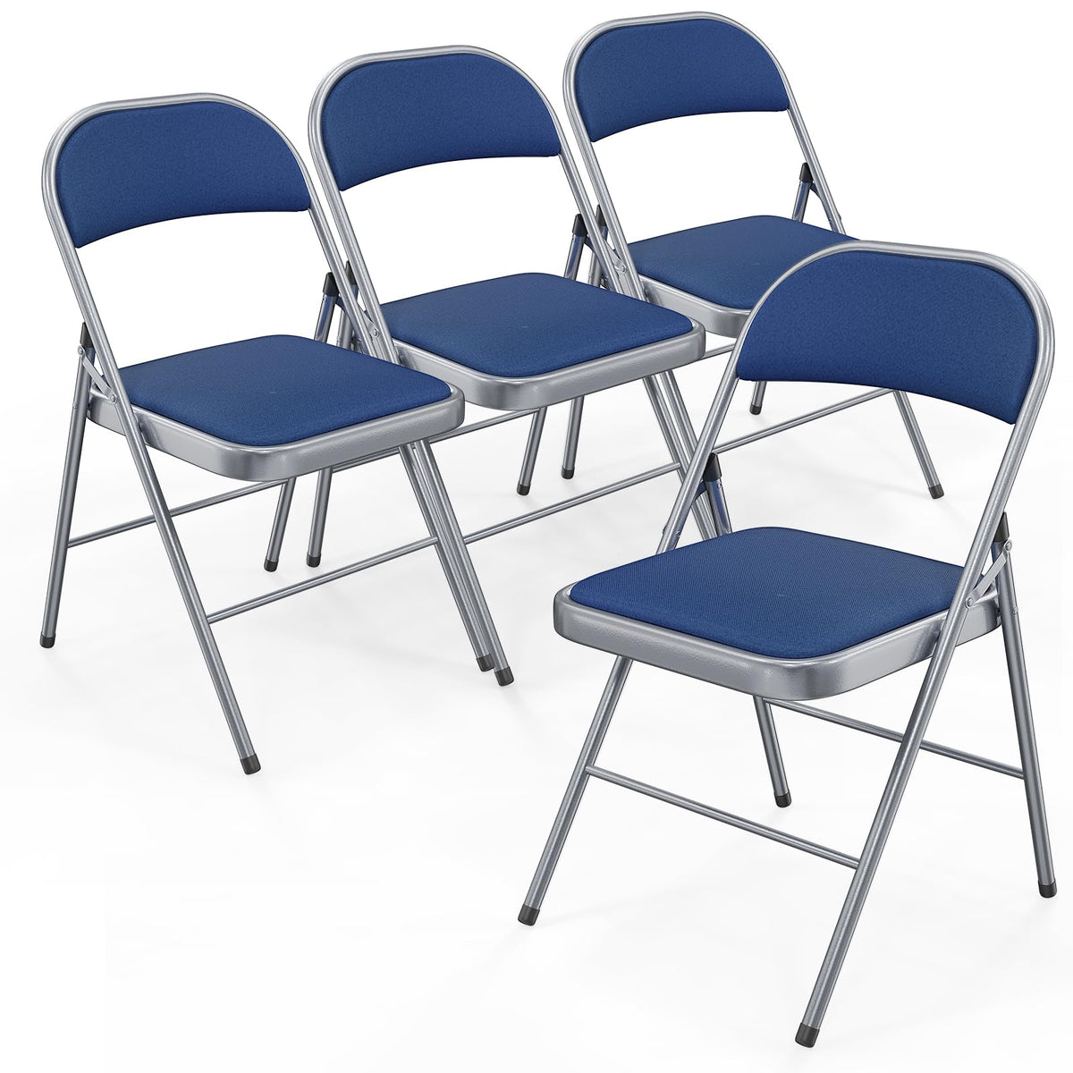 Bonnlo Folding Chair, Fabric Padded Folding Chairs with Cushion, Back and Steel Frame for Indoor Outdoor Outside Dinning Office Camping Use, Gray, 6 Pack