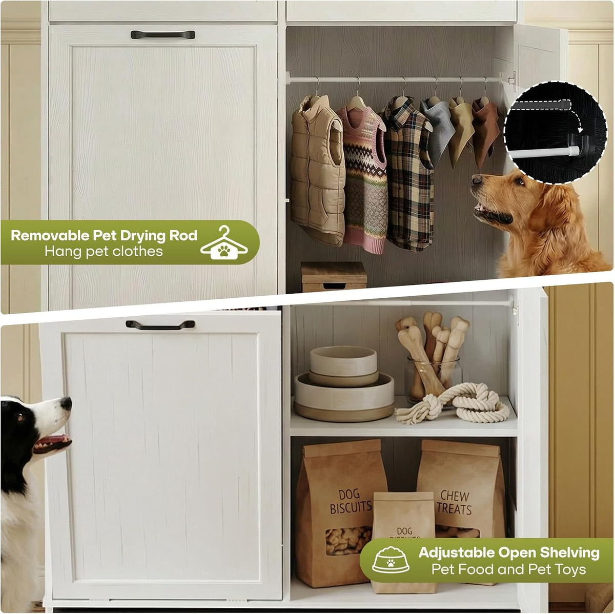 Furnaza Pet Feeding Station with 4 Bowls,Dual Doors dog cabinet storage