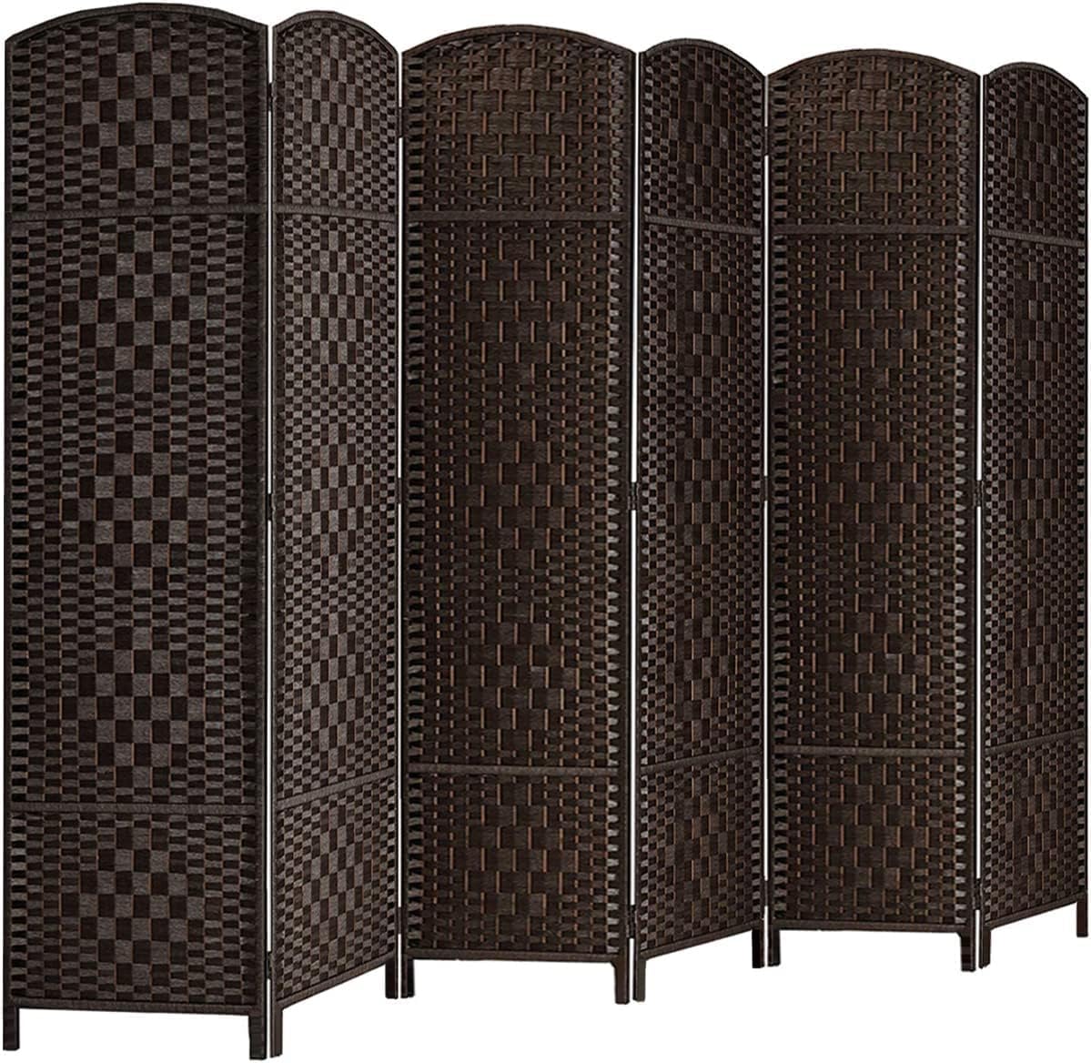 Rose Home Fashion Room Divider, 6 ft Tall Room Dividers and Folding Privacy Screens, 16in Privacy Screen 6 Panel Dark Coffee Space Temporary Wall Foldable Partition Separation