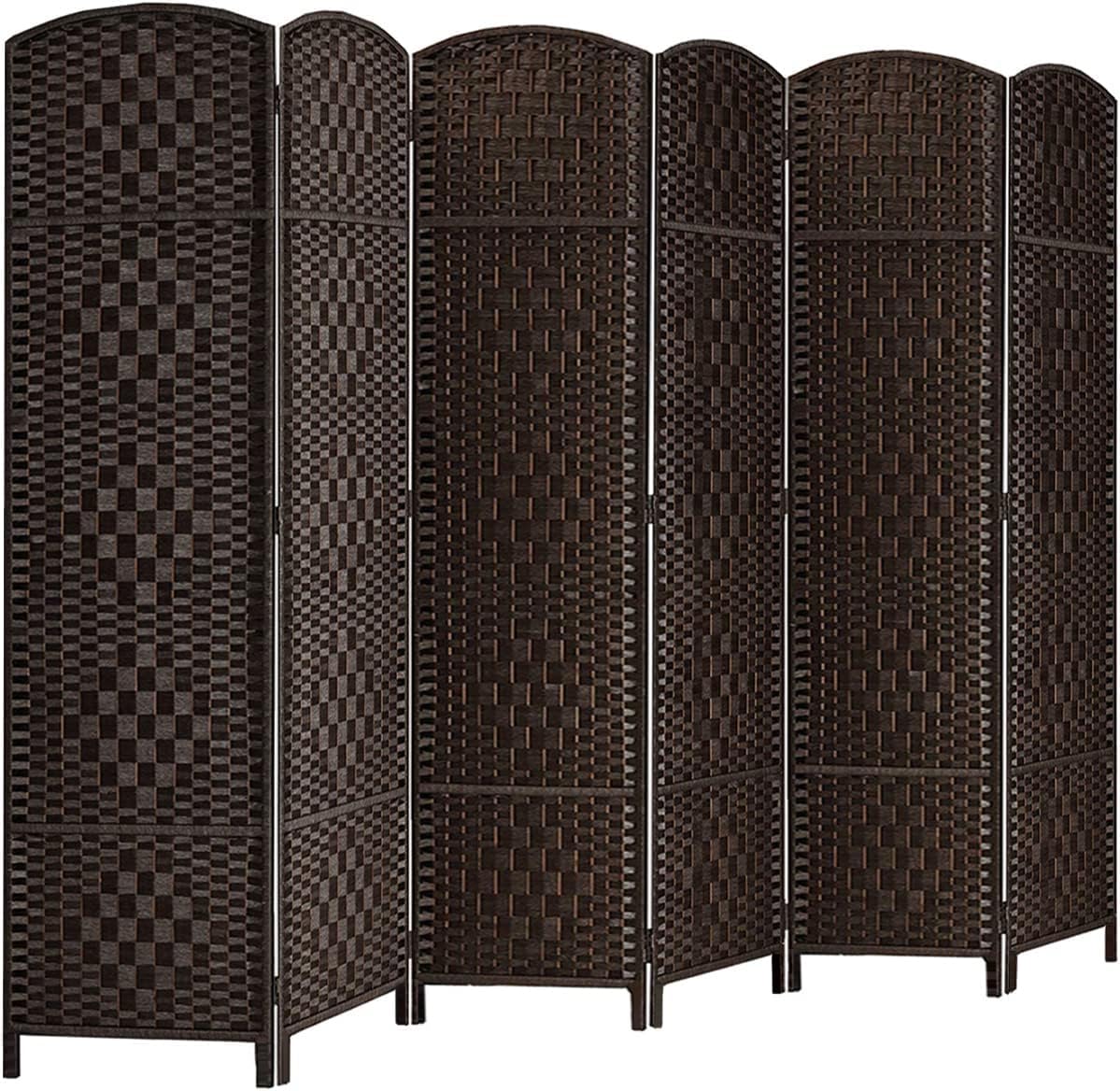 Rose Home Fashion Room Divider, 6 ft Tall Room Dividers and Folding Privacy Screens, 16in Privacy Screen 6 Panel Dark Coffee Space Temporary Wall Foldable Partition Separation
