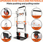 Folding Hand Truck Dolly Cart with Wheels, 500lb Load,Silver Orange