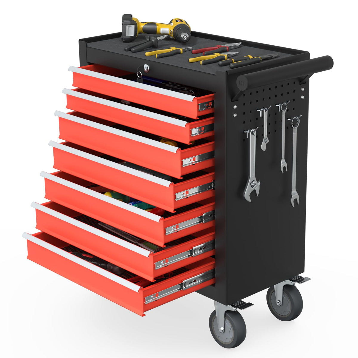 7-Drawer Rolling Tool Chest, Tool Box with 4 Wheels and Drawers, High Capacity Detachable Mobile Tool Storage Cabinet for Garage, Workshop, Mechanics and Repair Room (Black)