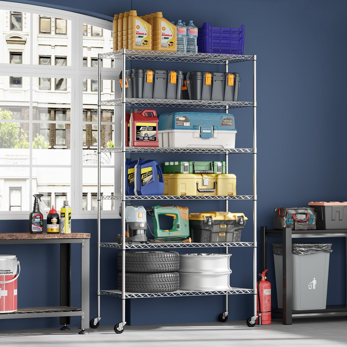 FDW | 6-Tier Wire Shelf with Wheels | 45" x 18" x 82" | Chrome