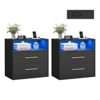 VASAGLE 23.6‑Inch Wide Nightstands, Set of 2, LED Lights, 2 Drawers