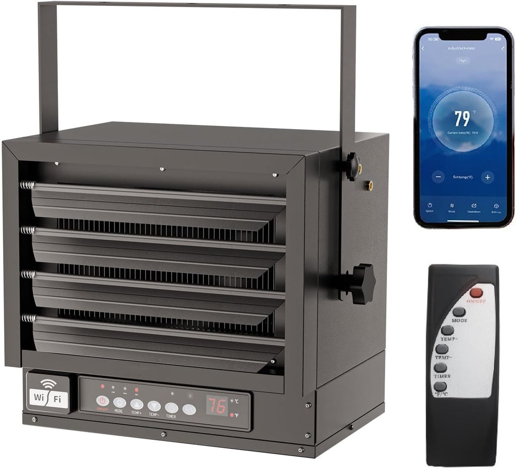 Bonnlo 6000W Electric Garage Heater with Remote & Smart WIFI Control Black