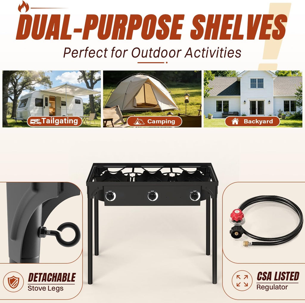 3 Burner Propane Gas Stove with Dustproof Cover