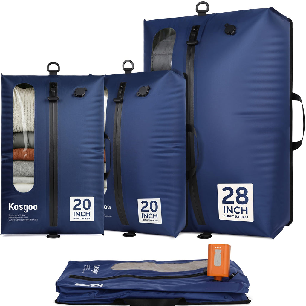 Vacuum Seal Bags for Travel with Pump, Light Grey, 20+20+28