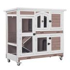 Aivituvin Rabbit Hutch Indoor Bunny Cage Outdoor 2 Story Pet House Guinea Pig Cage on Wheels 36" L