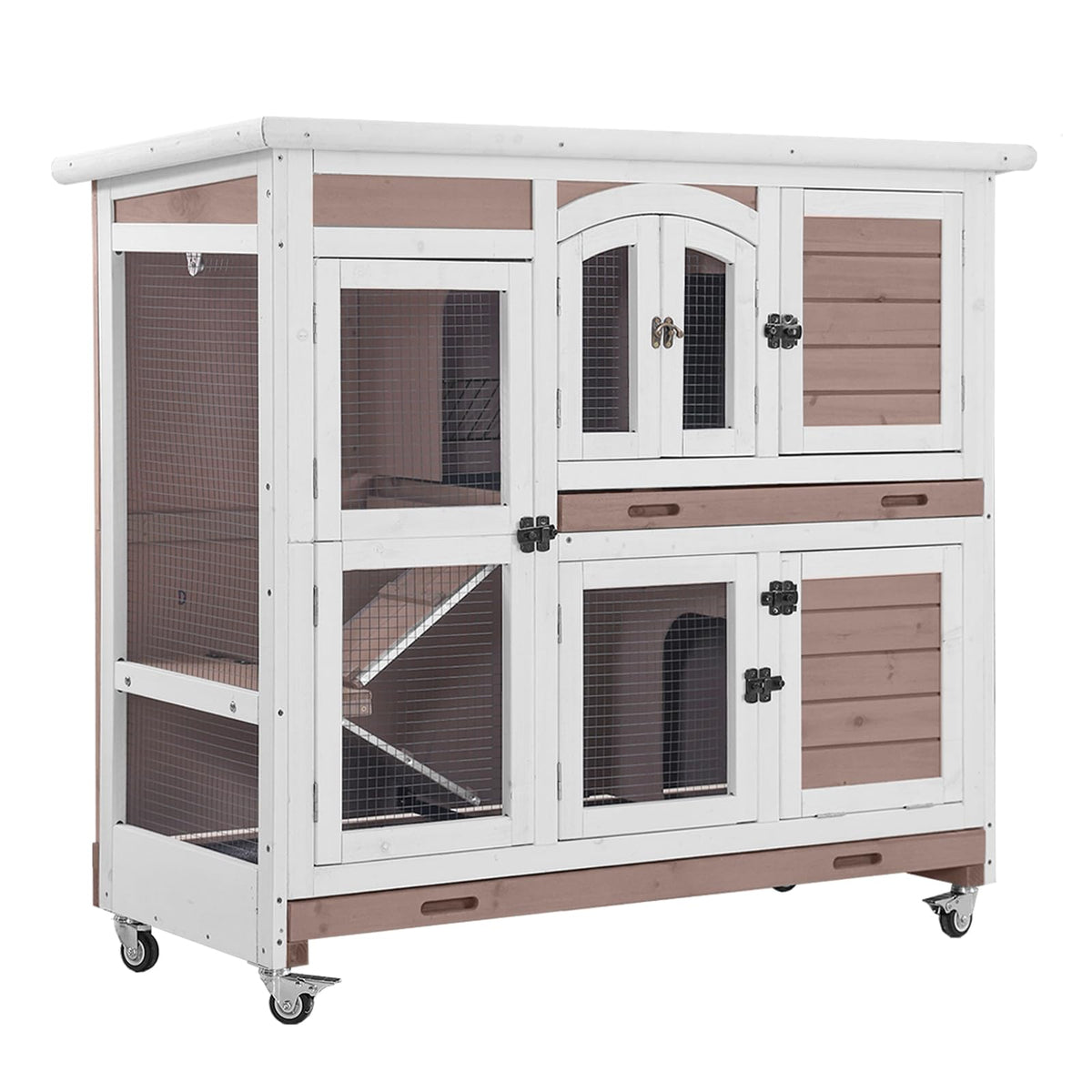 Aivituvin Rabbit Hutch Indoor Bunny Cage Outdoor 2 Story Pet House Guinea Pig Cage on Wheels 36" L
