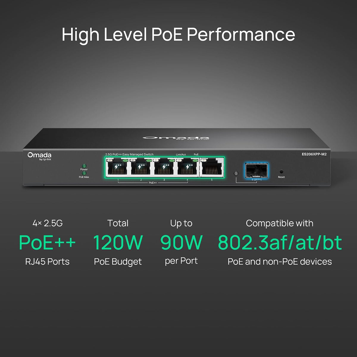Omada ES206XPP-M2, 5 Port 2.5G Easy Managed PoE Switch