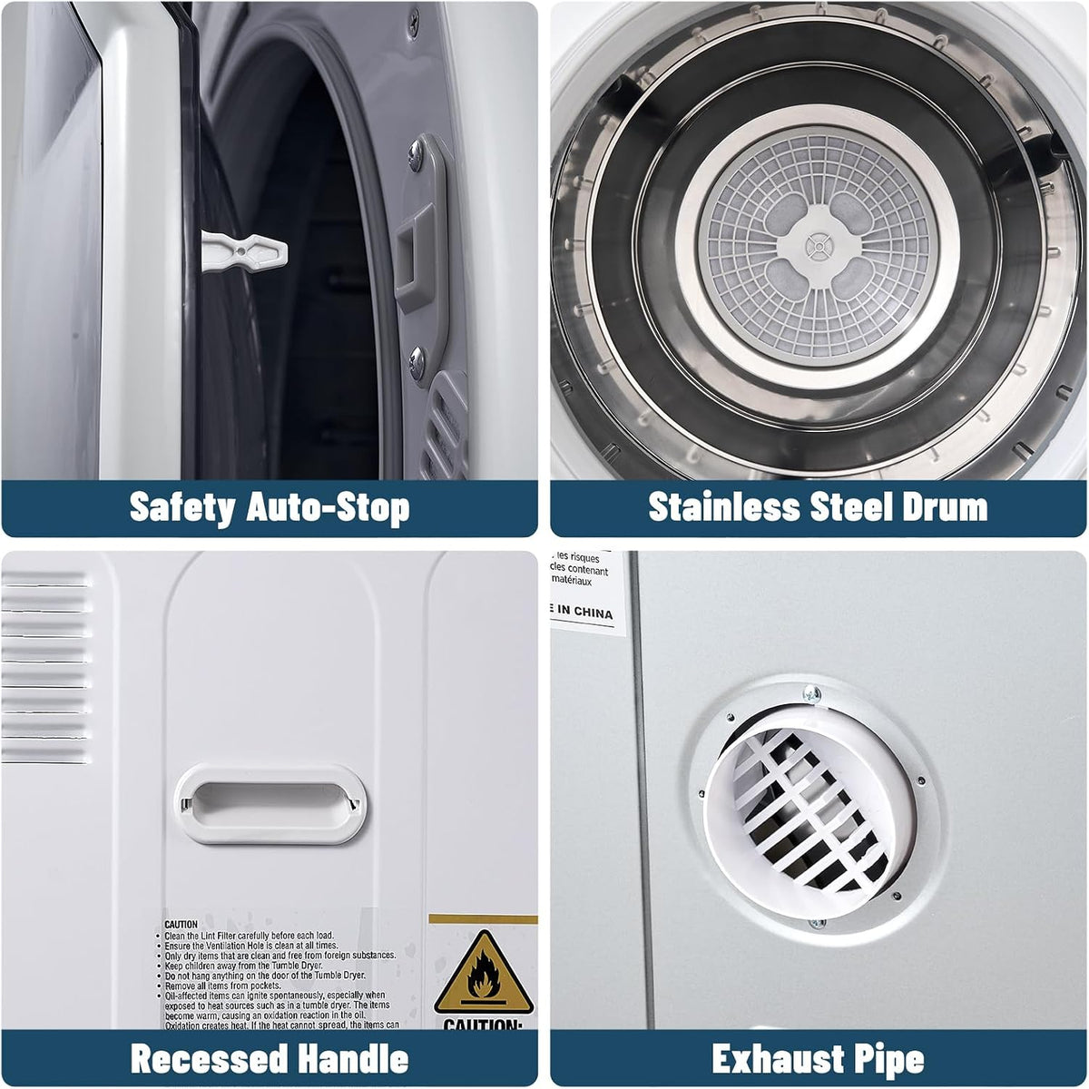 Portable Dryers for Apartment, 3.0 Cu.ft Portable Clothes Dryer with Stianless Steel Tub, Front Load Clothes Dryer Machine for Home, Apartment, 4 Dring Mode, Auto-shutt off, 1500W